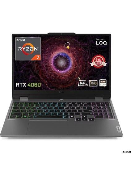 Loq 15ARP9 Amd Ryzen 7-7435HS 24GB 1tb SSD Rtx 4060 8gb (105W) 15,6" Fhd 144Hz IPS Panel Freedos Taşınabilir Bilgisayar Snertech Çanta fiyatları