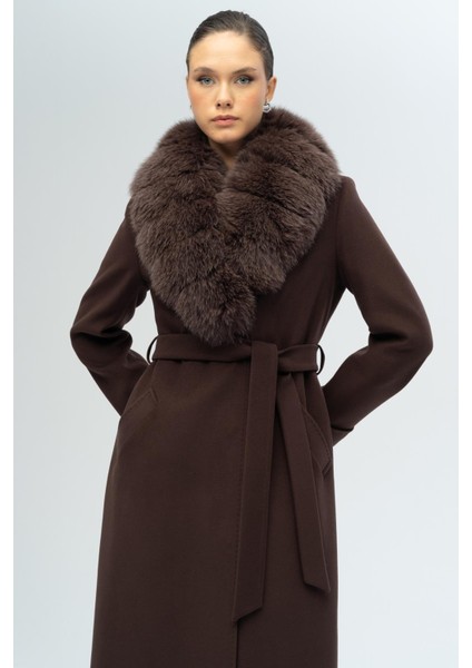 Çıkabilir Kürklü Belden Bağlamalı Uzun Kaşmir Kaban K. Kahve 3133-TK modelleri