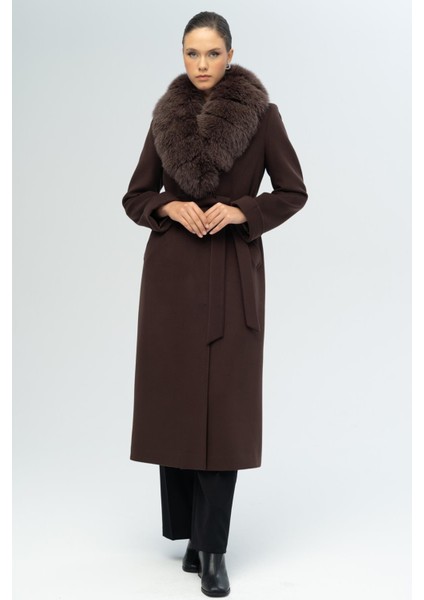 Çıkabilir Kürklü Belden Bağlamalı Uzun Kaşmir Kaban K. Kahve 3133-TK fırsatları