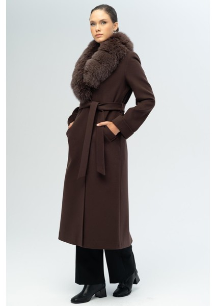 Çıkabilir Kürklü Belden Bağlamalı Uzun Kaşmir Kaban K. Kahve 3133-TK indirimleri