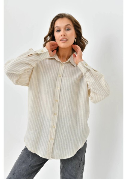 Kadın Gömlek Ön Arka Düğmeli Fosforlu Model Kadın Gömlek Bej-Sarı - 23065 modelleri