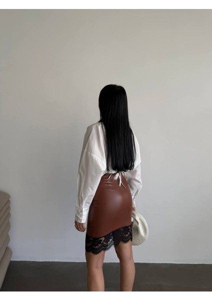 Tasarım Ithal Deri Etek Ucu Fransız Dantel Detay Etek Dantelli Deri Mini Etek fiyatları