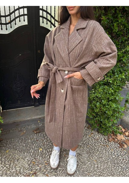 Kuşaklı Kruvaze Yaka Astarlı Kabanlar