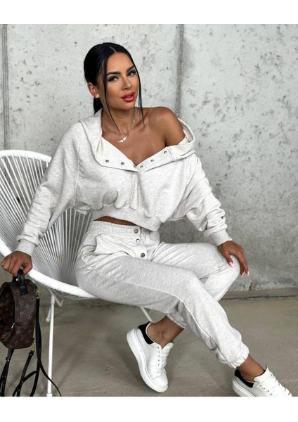 Kapişonlu Yarasa Kol Şardonsuz Eşofman Takımı