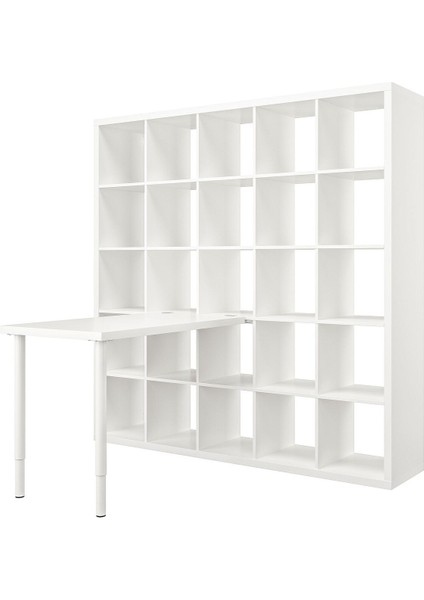 Kitaplıklı Çalışma Masası, Beyaz, 182X139X182 cm