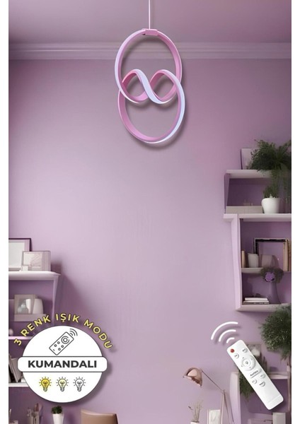 Eva Pembe Kumandalı 3 Renk Modern Sarkıt LED Avize
