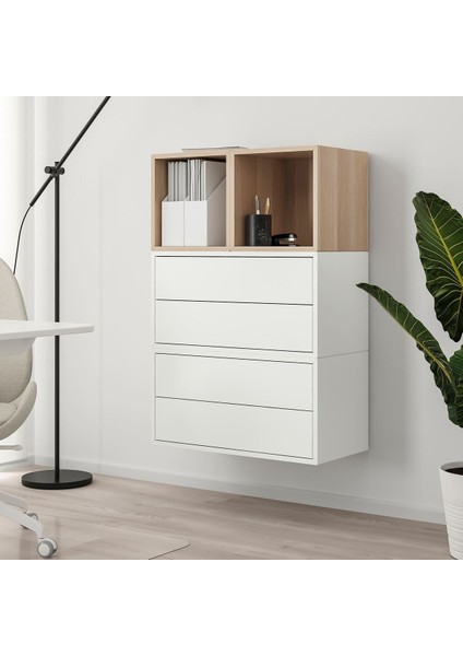 Çekmeceli Duvar Dolabı Kombinasyonu, Beyaz-Ağartılmış Meşe Görünümlü, 105X35X70 cm modelleri