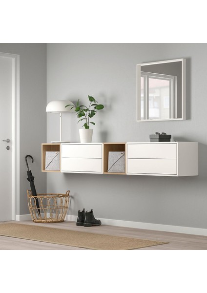 Çekmeceli Duvar Dolabı Kombinasyonu, Beyaz-Ağartılmış Meşe Görünümlü, 105X35X70 cm fırsatları