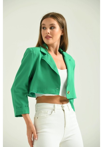 Kadın Blazer Ceket Tek Düğmeli Vatka Detaylı Kol Katlamalı Kadın Blazer Ceket Yeşil - T032 fiyatları