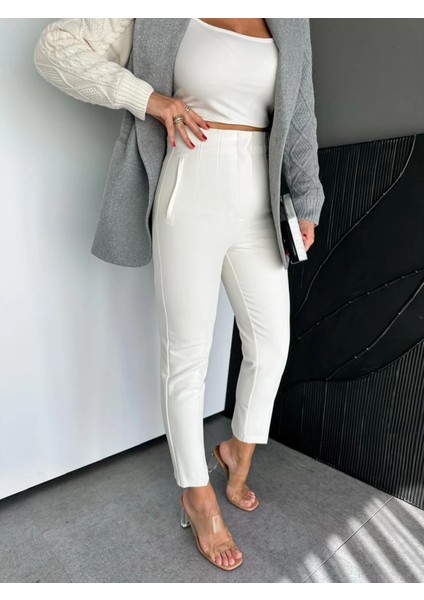 Zr Model Orijinal Marka Fileto Detaylı Kumaş Pantolon Dar Paça Pantolon