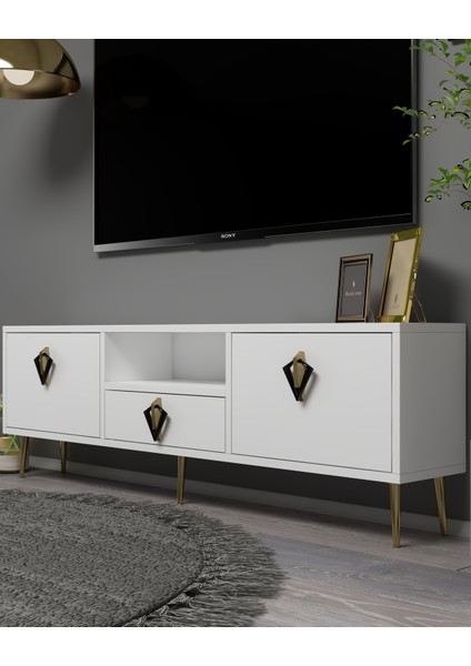 1312DROPCT-32 Tv Sehpası Beyaz-Altın