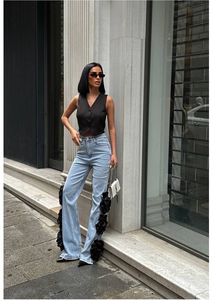 Pinterest Tasarım Gül Detaylı Palazzo Kot Pantolon Ithal Kumaş modelleri