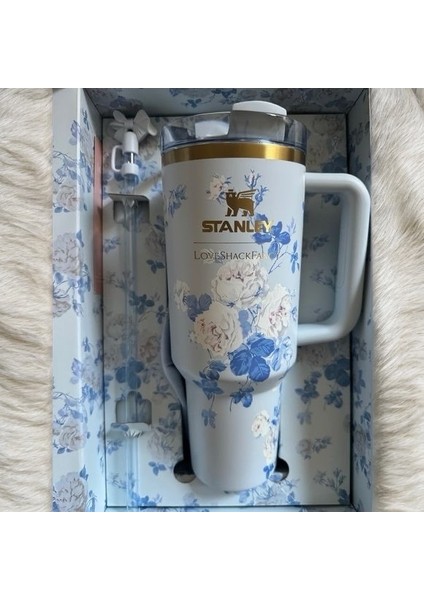 Loveshackfancy Desenli 1.18L Termos Bardak – Mavi Çiçek, Pipetli (Quencher H2.0) fiyatları