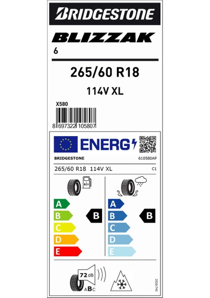 265/60 R18 114V Xl Blizzak 6 Kış Lastiği (Üretim TARIHI:2025) fiyatları