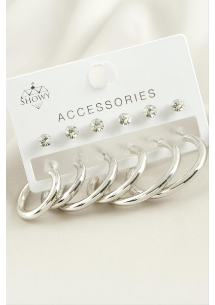 12 Adet Boru Taşlı Halka Küpe modelleri