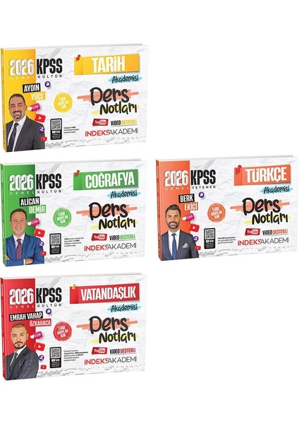 2026 Kpss Tarih+Coğrafya+Vatandaşlık+Türkçe Akademisi Video Ders Notları 4 Lü Set Indeks Akademi