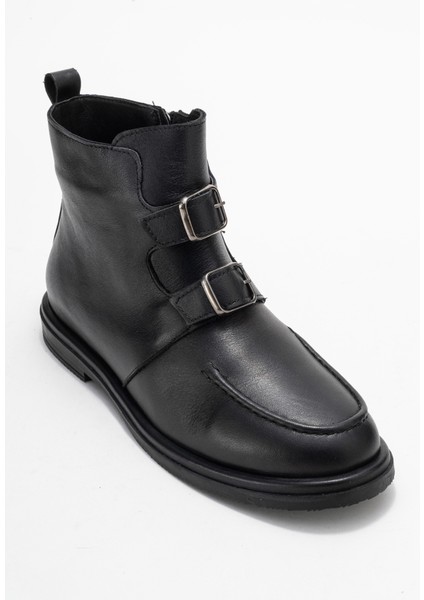 Kadın Bilek Boy Düz Taban Bot Gerçek Deri Rc 40236 Siyah fırsatları