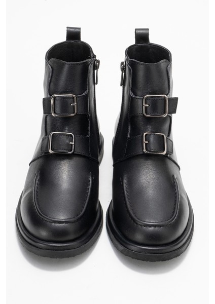 Kadın Bilek Boy Düz Taban Bot Gerçek Deri Rc 40236 Siyah indirimleri