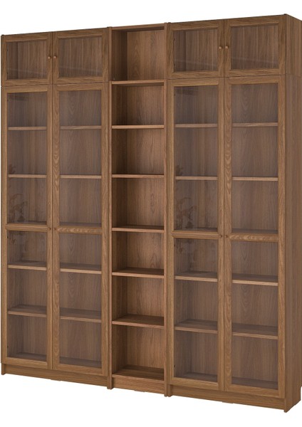 Cam Kapaklı Kitaplık, Kahverengi Ceviz Görünüm, 200X30X237 cm