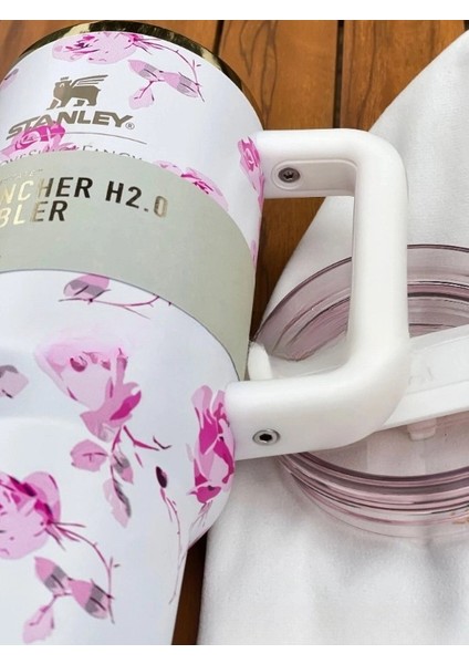 Loveshackfancy Desenli 1.18L Termos Bardak – Pembe Güllü, Pipetli (Quencher H2.0) modelleri