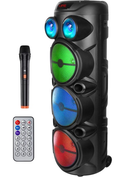 Hepu HP-974 Partybox Hoparlör 20W Güç 3 x 8 Woofer Rgb Işık Efektleri Kablosuz Mikrofonlu