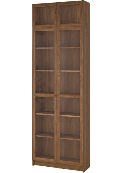 Cam Kapaklı Kitaplık, Kahverengi Ceviz Görünüm, 80X30X237 cm