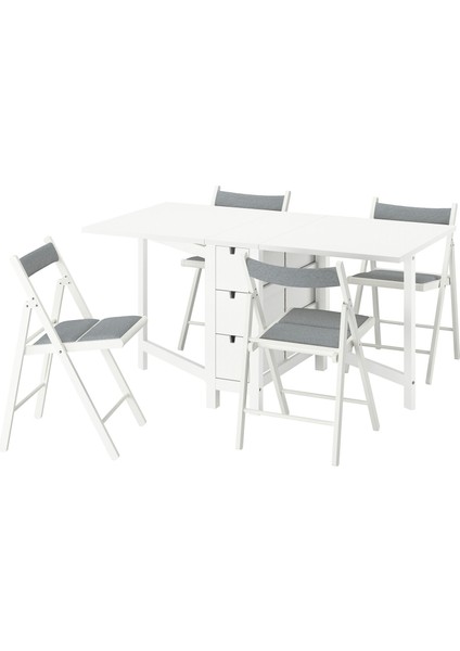 Mutfak Masası Takımı, Beyaz-Knisa Açık Gri, 4 Sandalyeli, Katlanabilir