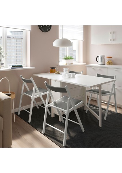 Mutfak Masası Takımı, Beyaz-Knisa Açık Gri, 4 Sandalyeli, Katlanabilir fiyatları