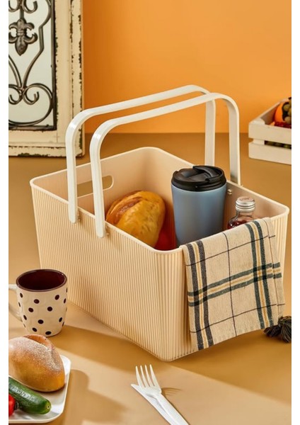 5 Parça Bej Taşınabilir 17 Lt. Piknik Sepeti ve Saklama Kapları fırsatları