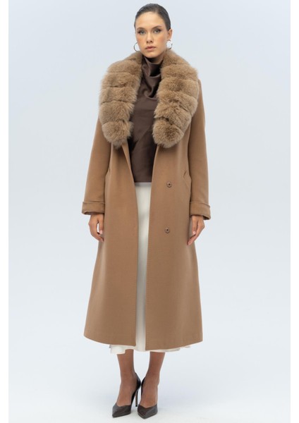 Çıkabilir Kürklü Belden Bağlamalı Uzun Kaşmir Kaban Kamel 3133-TK fiyatları
