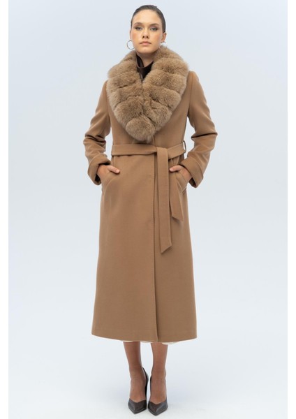 Çıkabilir Kürklü Belden Bağlamalı Uzun Kaşmir Kaban Kamel 3133-TK modelleri