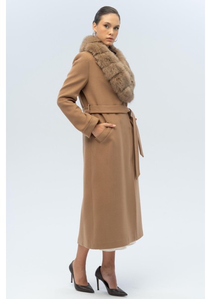 Çıkabilir Kürklü Belden Bağlamalı Uzun Kaşmir Kaban Kamel 3133-TK indirimleri