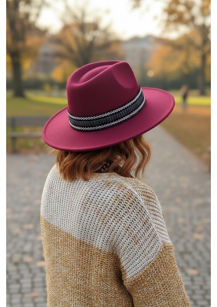 Bohem Dokunuşlu Şeritli Bordo Fedora Şapka fiyatları