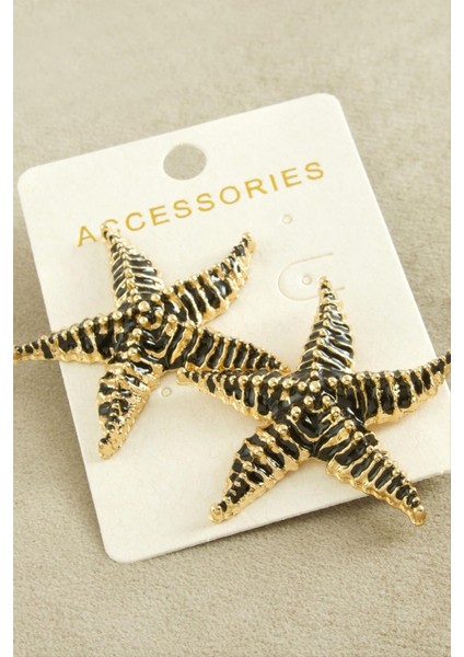 Wizard Deniz Yıldızı Mineli Zr Model Küpe-Siyah