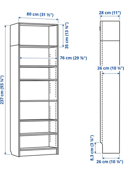 Kitaplık, Kahverengi Ceviz Görünüm, 80X28X237 cm fırsatları