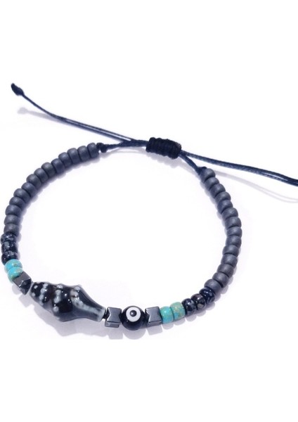 Seramik Deniz Kabuğu Hematit Nazar ve Miyuki Round Boncuklu Unisex Bileklik