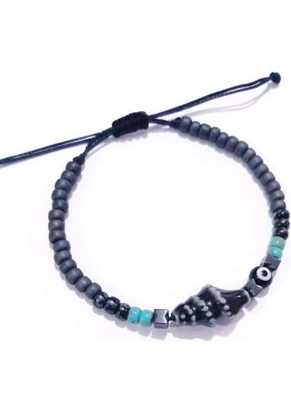 Seramik Deniz Kabuğu Hematit Nazar ve Miyuki Round Boncuklu Unisex Bileklik modelleri