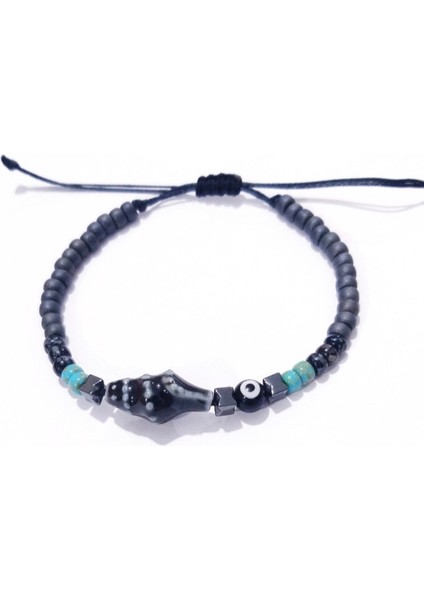 Seramik Deniz Kabuğu Hematit Nazar ve Miyuki Round Boncuklu Unisex Bileklik indirimleri