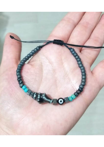 Seramik Deniz Kabuğu Hematit Nazar ve Miyuki Round Boncuklu Unisex Bileklik