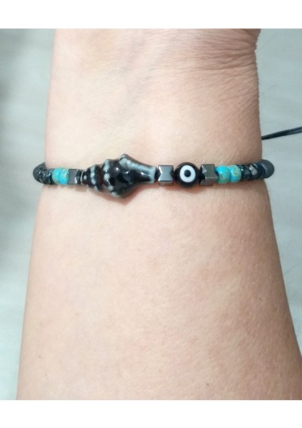Seramik Deniz Kabuğu Hematit Nazar ve Miyuki Round Boncuklu Unisex Bileklik