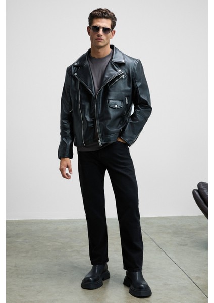 Solo Erkek %100 Organik Pamuklu Kalın Dokulu Comfort Fit Bisiklet Yakalı Antrasit T-Shirt