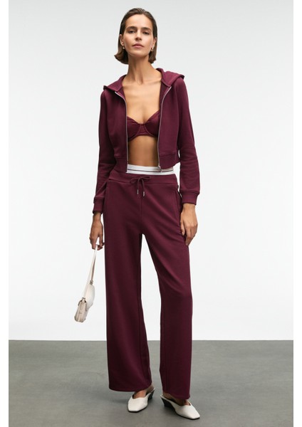 COSIMA Kadın Metal Fermuarlı Kapüşonlu Crop Bordo Sweatshirt fiyatları