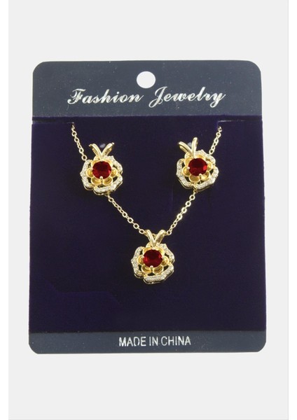 Gül Zirkon Taşlı Set Kolye modelleri