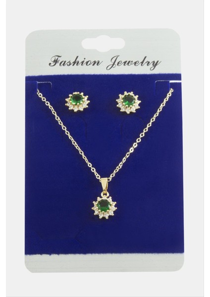 Çiçek Zirkon Taşlı Set Kolye