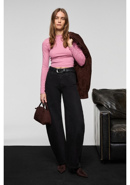 GRIGROS Kadın Esnek Kumaşlı Vücuda Oturan Slim Fit Uzun Kollu Lila T-Shirt fiyatları