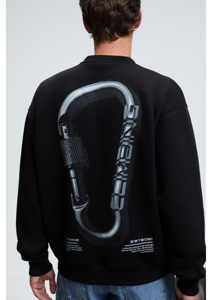 ALDEN Erkek Yuvarlak Yaka Göğsü Ve Sırtı Baskılı Relaxed Fit Siyah Sweatshirt