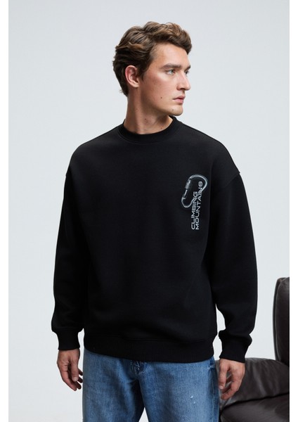 ALDEN Erkek Yuvarlak Yaka Göğsü Ve Sırtı Baskılı Relaxed Fit Siyah Sweatshirt fırsatları