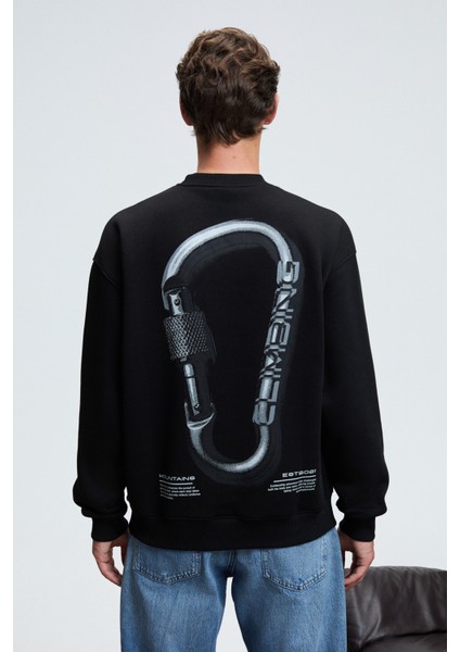 ALDEN Erkek Yuvarlak Yaka Göğsü Ve Sırtı Baskılı Relaxed Fit Siyah Sweatshirt