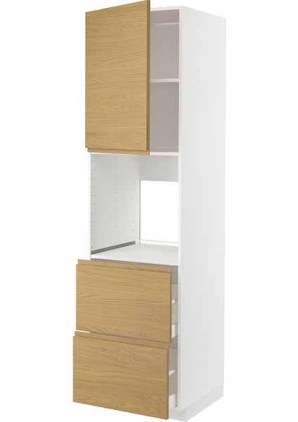 Fırın Boy Dolabı, Voxtorp Meşe Görünümlü, 60X60X220 Cm, 1 Kapaklı, 2 Çekmeceli ve 2 Ön Panelli