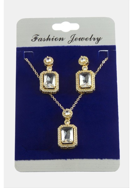 Dikdörtgen Zirkon Taşlı Set Kolye fiyatları